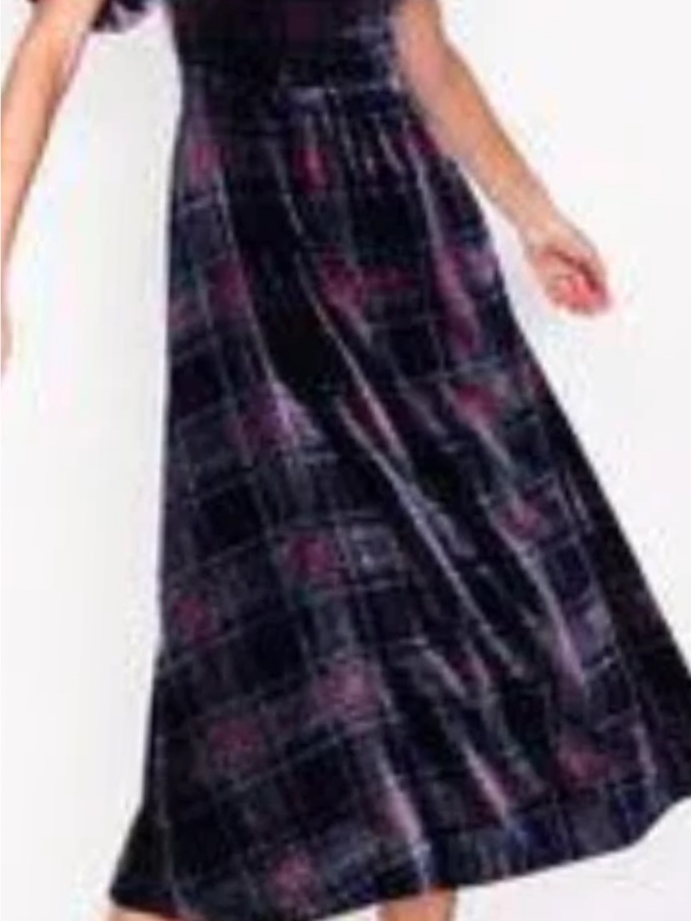 Boden Velvet Plaid Midi Dress Womens 12P Blue Puff Sleeve Preppy Cottagecore